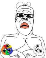 3soyjaks arm baby bowtie breastfeeding breasts deformed frown glasses hand holding_object mustache oh_my_god_she_is_so_attractive open_mouth sad soyjak stepfather subvariant:nathaniel trend:colorjak variant:a24_slowburn_soyjak variant:gapejak // 800x1000 // 139.2KB