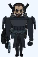 Jetpack armor brown_eyes brown_hair buzzsaw buzzsaw_mutant_toilet full_body glasses headphones katana laser series:g-squad skibidi skibidi_toilet smile smirk subvariant:muscular_chud teeth toilet trenchcoat variant:chudjak white_shirt // 1394x2100 // 64.2KB