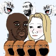 angry beard big_lips big_nose black_skin brown_skin crying female femjak george_floyd glasses hair happy_merchant judaism mixed multiple_soyjaks nas:happy_jewish nas:merchant soyjak stubble subvariant:cryboy_et subvariant:floydjak united_states variant:et variant:im_a_bit_shy variant:soyak variant:wojak white yellow // 1097x1102 // 728.8KB