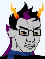 angry cape closed_mouth clothes ear eridan_ampora fish glasses grey_skin hair homestuck horn lips soyjak troll_(homestuck) variant:chudjak yellow_sclera zodiac // 700x900 // 24.0KB