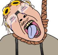 Dejojotheawsome ack bloodshot_eyes crying hanging minecraft open_mouth rope soyjak suicide tongue tranny troon variant:bernd // 768x719 // 84.4KB