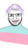 blue_hair flag:transgender_pride_flag glasses purple_hair soyjak stubble trans troon ugly variant:amazingreason wnbaw // 564x1003 // 23.6KB