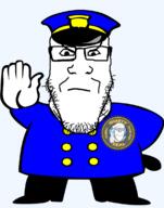 2soyjaks angry badge closed_mouth clothes full_body glasses hat police police_baton police_hat smile soyjak stubble thumbs_up utubetrollspolice variant:a24_slowburn_soyjak variant:markiplier_soyjak // 900x1148 // 133.7KB