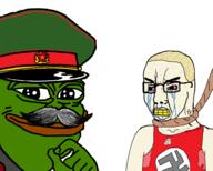 acne amphibian blond clothes communism crying frog glasses hammer_and_sickle hat joseph_stalin leftypol lips mustache nas:pepe nazism necklace pepe_the_frog pol_(4chan) red_sclera rope schutzstaffel skinhead smug star_(symbol) swastika sweating tank_top teeth variant:chudjak // 958x768 // 87.0KB