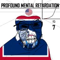 angry animal bald black_eyes black_hole black_sclera buffalo clenched_teeth closed_mouth cracked_teeth drool ear flag flag:united_states flag:wyoming glasses hair iq iq_bell_curve mustache nightmare_fuel no_pupils profound_mental_retardation retard soyjak star_(symbol) state stubble text united_states variant:feraljak wrinkles wyoming // 1024x1024 // 120.1KB