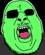 fat glasses glowing green_skin soyjak stubble sunglasses tongue trend:glowie variant:chugsjak // 1124x1374 // 475.6KB
