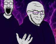 2025 adrian adrian_explain_our_friend_group glasses hand hoodie lightning meme niche open_mouth variant:markiplier_soyjak variant:soyak // 1170x919 // 628.4KB