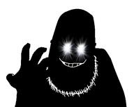 beard black_shirt black_skin doe evil glowing_eyes smile syndrome_(the_incredibles) the_incredibles thougher variant:syndromejak white_beard white_eyes white_sclera // 557x446 // 31.5KB