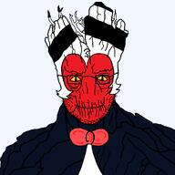 alien bowtie branch clothes demon groot helluva_boss horn marvel mercurypoison296 moxxie_(helluva_boss) orange_eyes plant red_skin series:joke_soyjaks suit tree variant:grootjak // 1000x1000 // 50.8KB