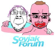 2soyjaks beard big_lips ear earring flag:transgender_pride_flag friendship glasses hair looking_at_you mustache pink_skin pooner purple_hair series:trios_&_duos shroom shroomcuck soyjak_forum stubble tranny transgender_flag variant:bernd variant:chudjak // 834x740 // 294.3KB