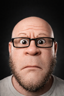 bald closed_mouth clothes ear eyebrows forehead_lines glasses lips looking_at_you meta:ai_generated meta:not_oc nose realistic stubble subvariant:neutralplier variant:markiplier_soyjak white_skin // 1024x1536 // 3.0MB