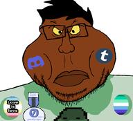 Anthony_(NameFag) badge black_skin brown_skin closed_mouth clothes discord flag:gay_pride_flag flag:minor_attracted_person gay glasses hair homestuck homestuck_pedo john_egbert map_(pedophile) merge neutral pedophile slopjak stinky stubble subvariant:meximutt_front sweating tumblr variant:meximutt yellow_sclera // 918x838 // 51.3KB