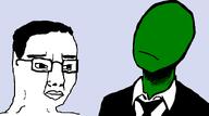 anonymous clothes eyebrows glasses green_skin hair lips neutral nose suit variant:chudjak white_skin // 801x446 // 19.7KB