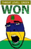 ahegao country emerald flag flag:mauritius gem glasses green green_eyes hair looking_up mauritius open_mouth schlog_color_event soyjak soyjak_blog stubble teeth text threat_level_green variant:cobson won // 721x1115 // 138.8KB