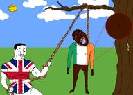 3soyjaks arm aryan bloodshot_eyes buff closed_mouth clothes crying drawn_background ear flag flag:ireland flag:united_kingdom full_body glasses grass hand hanging holding_object holding_rope ireland irl leg lynching nigger noose open_mouth outdoors rope shitskin smile smug soyjak stubble subvariant:muscular_chud subvariant:wholesome_soyjak sun tongue tree united_kingdom variant:bernd variant:chudjak variant:gapejak yellow yellow_skin yellow_teeth // 2100x1500 // 146.9KB