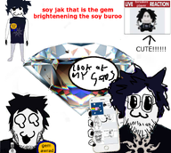 :3 award badge cute forsaken gem glasses great_meme_reset hair happy holding_object holding_phone live_reaction phone plush plushie spawn stubble text two_time variant:bernd variant:markiplier_soyjak white_background