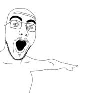 arm glasses hand mustache open_mouth pointing soyjak stubble variant:unknown // 1170x1142 // 72.5KB