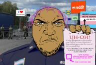 angry autism border border_patrol brown_skin car cloud colored_font colored_hair copyright english_text european_union femboy fence flag:transgender_pride_flag heart holding_object i_love ikea latin_text military_cap military_uniform mtf paper pink_hair police police_uniform punisher_face reddit road rule34 sign signature square stop_sign stubble text trademark tranny tree truck variant:bernd // 1080x738 // 839.4KB
