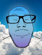 blue_skin calm closed_eyes closed_mouth glasses irl_background mustache sky smile soyjak stubble variant:punkjak // 1119x1471 // 593.6KB