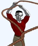 chud clothes glasses green_pants hair high_effort holding_object holding_rope red_shirt rope shading shadow smug subvariant:chudjak_front subvariant:muscular_chud variant:chudjak // 976x1200 // 72.3KB