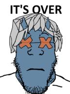 anime blue_skin closed_mouth glasses grey_hair guilty_gear hair happy_chaos horn its_over soyjak stubble text variant:markiplier_soyjak video_game white_hair // 600x800 // 123.3KB