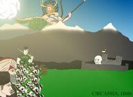 a10_eyes artillery battle buff cannon caucasus chad chud circassia circassian crying_wojak flag gigachad horse horseback_riding kavkaz kolovrat land mountain muscular_male north_caucuses russia russian_empire russian_flag sonnenrad sun trend:aryan variant:chudjak variant:wojak white_skin // 3000x2200 // 6.3MB