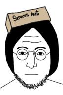 clothes eyebrows forehead_lines glasses hair hat mouth_closed nose serious_hat soyjak stubble variant:lennonjak wearing_hat // 600x900 // 15.6KB