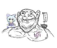 anime boat cirno cyrillic_text fumo nazism nipple smile soyjak stubble swastika text touhou variant:impish_soyak_ears video_game // 1120x944 // 331.0KB