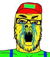 cap clothes crying glasses hat large_eyebrows mucus open_mouth red_eyes sneed soyjak stubble variant:a24_slowburn_soyjak // 454x520 // 37.2KB