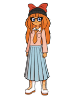beanie blue_eyes blue_skirt boots bowtie full_body glasses mymy_(ongezellig) necktie ongezellig orange_hair orange_skin orange_tie red_bow skirt transparent_background variant:soytan // 1200x1600 // 737.7KB