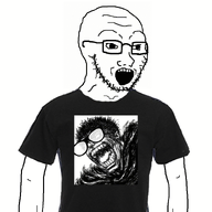 animated anime arm berserk clothes glasses guts_(berserk) jump open_mouth shaking soyjak stubble tshirt variant:soyak // 800x800 // 284.9KB