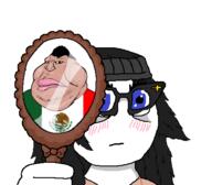 2soyjaks angry blue_eyes blush brown_skin clothes countrywar female hair holding_object mexico mirror satoko_houjou(namefag) variant:meximutt variant:soytan // 436x382 // 46.9KB