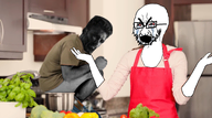 apron bloodshot_eyes cooking crying food grey_skin kitchen nas:gigachad pooping pot seething selfish_little_fuck stock_image variant:cryboy_soyjak // 2048x1145 // 2.6MB