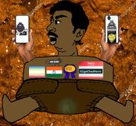 award brown_skin censored flag:india flag:minor_attracted_person gigachadhero_(user) hello_my_name_is_(sticker) holding_phone make_in_india pajeet series:jartyflag slopjak subvariant:pissbaby variant:impish_soyak_ears variant:nojak variant:pajeetjak whoops_can't_show_that_in_a_christian_manga // 1480x1369 // 2.0MB
