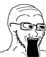 eyes_popping glasses liquify_tool looking_to_the_right open_mouth soyjak stretched_mouth stubble teeth variant:soyak white_background // 644x800 // 31.5KB