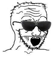 boomer glasses mustache open_mouth soyjak stubble sunglasses variant:soyak wrinkles // 764x800 // 108.4KB