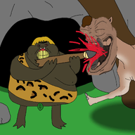 amphibian ancient blood brown_skin caveman death drawn_background fat frog froglaugh geg jsid meta:not_oc nas:pepe nusoi pepe_the_frog pepelaugh rock rocks series:nusoi_neanderthal_adventures shadow spear stab stone subvariant:hunky_twink_sex_machine variant:alicia wearing_hide wearing_leaf // 2000x2000 // 592.1KB