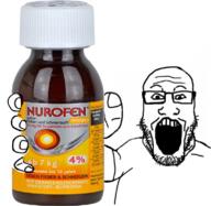 bottle cough_medicine glasses holding_bottle holding_object liquid medicine meds nurofen open_mouth plastic_bottle soyjak stubble variant:markiplier_soyjak // 788x769 // 507.2KB