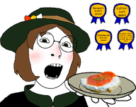 award awardsan blush buterbrod clothes food glasses green_eyes hair hand hat holding_object kanapki looking_at_you open_mouth plate soysona subvariant:female_cobson teeth teeth_showing text tradycyjne_kanapki_z_lososiem variant:cobson white_background // 1380x1094 // 159.7KB