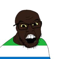 black_skin clothes country flag glasses open_mouth sierra_leone small_eyes soyjak stubble variant:feraljak // 1500x1500 // 27.7KB