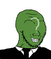 anonymous character:anon clothes green green_skin grin necktie no_eyebrows nose question_mark smile soyjak stubble suit teeth transparent_background variant:soyak // 872x1016 // 99.3KB