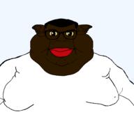 black_skin cchud_(boorunigger) chud_(boorufag) chud_(soybooru) closed_mouth clothes ear fat glasses hair red_lips subvariant:branigger subvariant:meximutt_front2 tshirt variant:brandon variant:meximutt yellow_sclera // 1675x1583 // 94.2KB