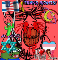 aids amphibian communism ext=gif flag:israel flag:usa frog nas:pepe pepe_the_frog subvariant:feralrage transgender_flag transheart variant:feraljak // 486x500 // 768.5KB