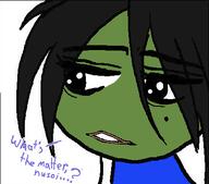 amphibian bbc_slut blue_shirt brimstone coal cute dust female frog goonerslop hair meta:leaky meta:not_oc mole nas:pepe nusoi oh_my_god_she_is_so_attractive pepe pepe_the_frog sisa subnas:fempepe text tranny_artstyle // 421x371 // 43.2KB