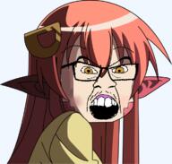 anime clothes ear glasses lamia miia miia_(monster_musume) monster monster_girl monster_musume orange_eyes red_hair snake variant:feraljak // 756x720 // 222.0KB