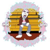 5soyjaks ack album_cover bloodshot_eyes clothes crying full_body kanye_west lipstick makeup music open_mouth parody purple_hair sitting soyjak stubble the_college_dropout tongue tranny variant:cobson // 1080x1080 // 314.8KB