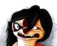 art beanie blue_eyes body_horror broken_glasses clothes conjoined drawfag drawing female glasses gore green_eyes hair maya_(ongezellig) ongezellig open_mouth variant:soytan // 1434x1168 // 1.1MB