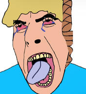 ack blonde_hair_ bloodshot_eyes blue_shirt clothes crying dj_cook hair hanging tongue_out variant:cobson // 682x742 // 253.7KB