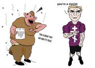 amerimutt arm blond blue_eyes buff byzantine clothes communism ear full_body hammer_and_sickle hand hat mutt orthodox_cross paper shoe star_of_david subvariant:chudjak_front subvariant:unbotheredchud text variant:chudjak vein yellow_hair zionist // 1880x1352 // 439.4KB