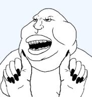 blacked eyelashes fat hair hand hands_up lips lipstick meximutt nails obese open_mouth soyjak subvariant:mexislut teeth template transparent_background variant:meximutt // 795x833 // 19.5KB